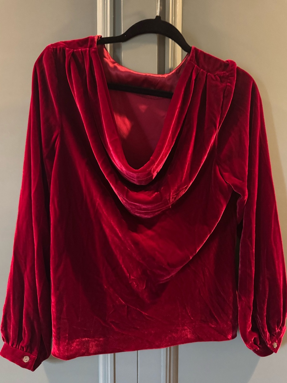 Red Velvet Cowl Neck Long-Sleeve Top